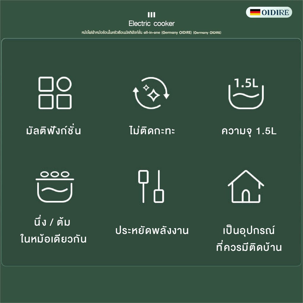 หม้อไฟฟ้าอเนกประสงค์ หม้อร้อนไฟฟ้า2in1 เหมาะสำหรับ 2-3คน ทำอาหารได้ทุกประเภท อุ่น หุง ตุ๋น ต้ม นึ่ง หม้อสุกี้ - Image 2